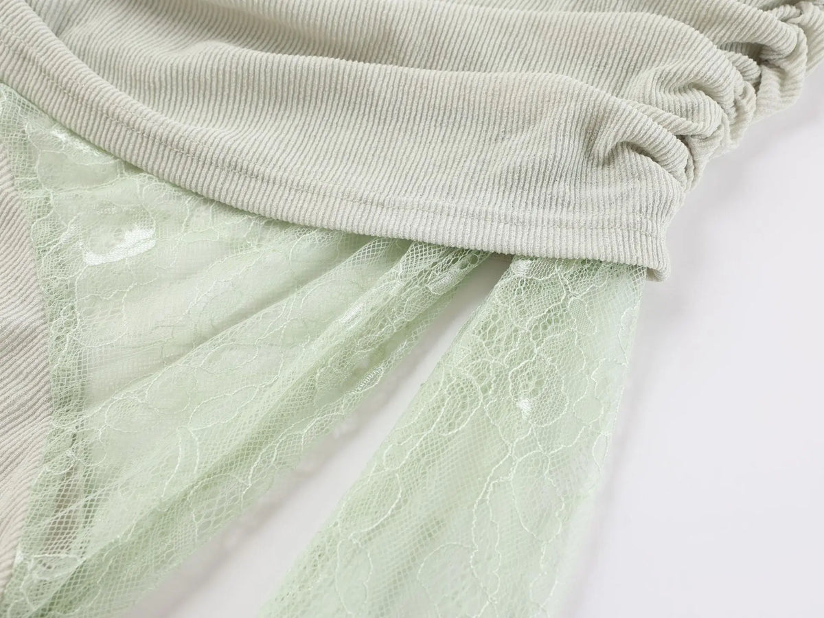 Matcha lace strapless spliced knitted mini dress Avalabel