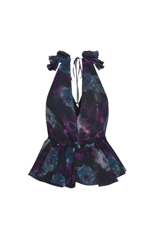 Floral Print Chiffon Ruffle Top Avalabel