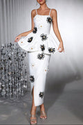white bodycon midi dress Bandage elastic sling with handmade flower Avalabel