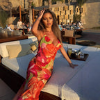 Falling Tropical Bloom High Slit Maxi Dress Avalabel