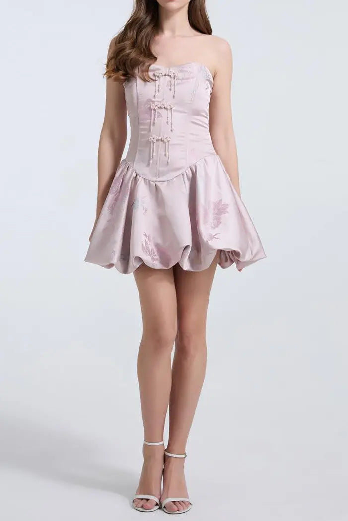 lisa jacquard fishbone bodice A-line mini dress in pink Avalabel