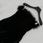 samantha feather velvet strapless mini dress in black Avalabel