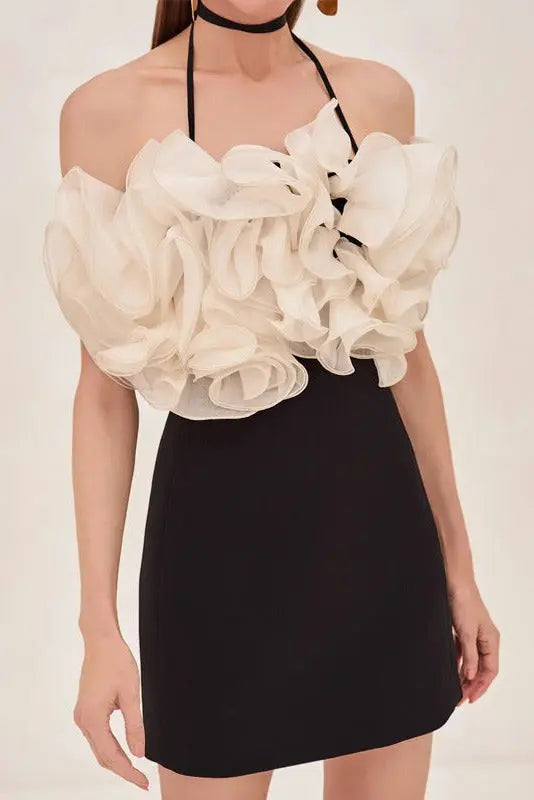 rosemary Ruffle backless Mini Dress in black Avalabel