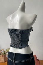 8-Button Denim Tube Top in Blue Avalabel