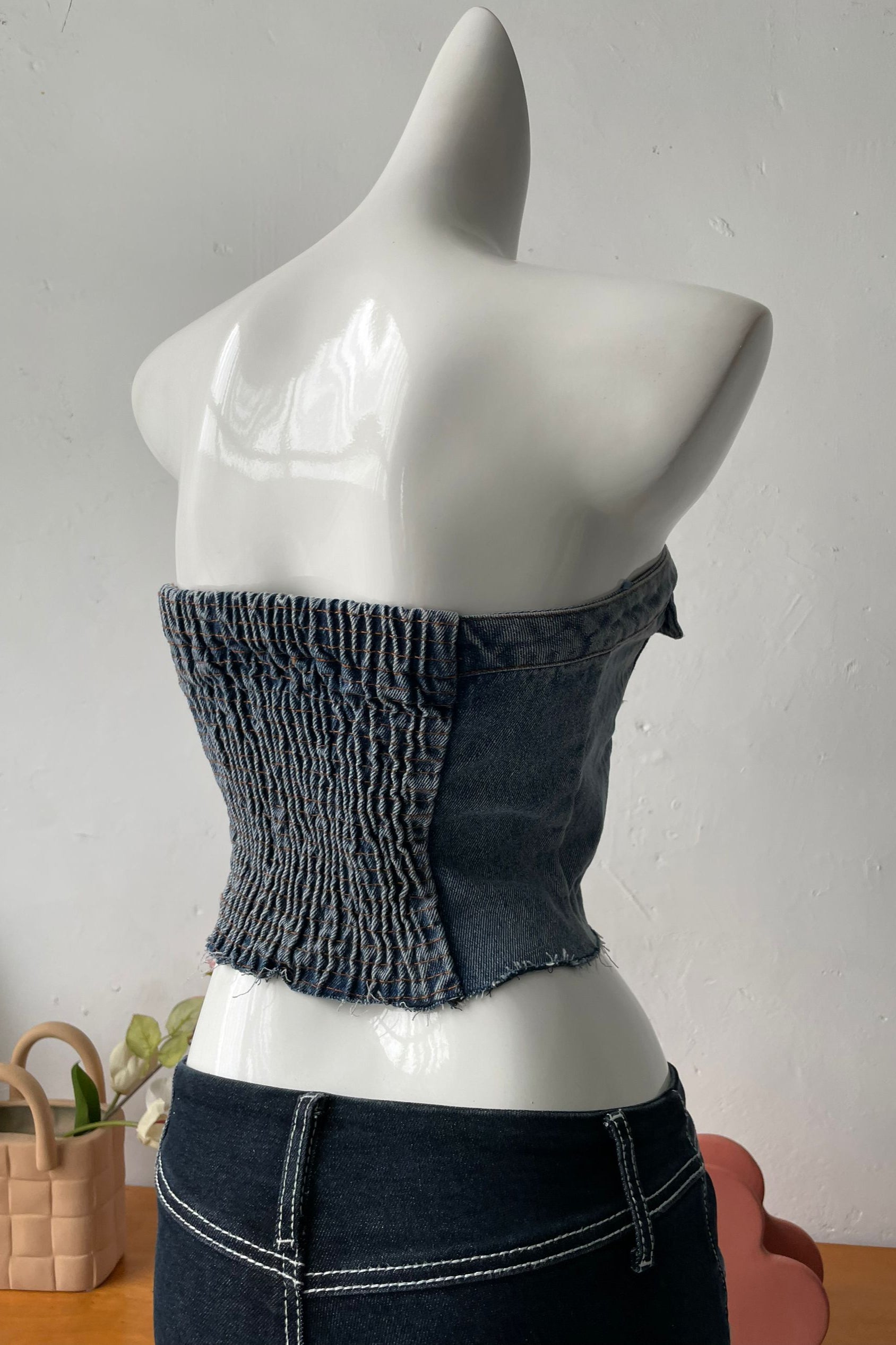 8-Button Denim Tube Top in Blue Avalabel