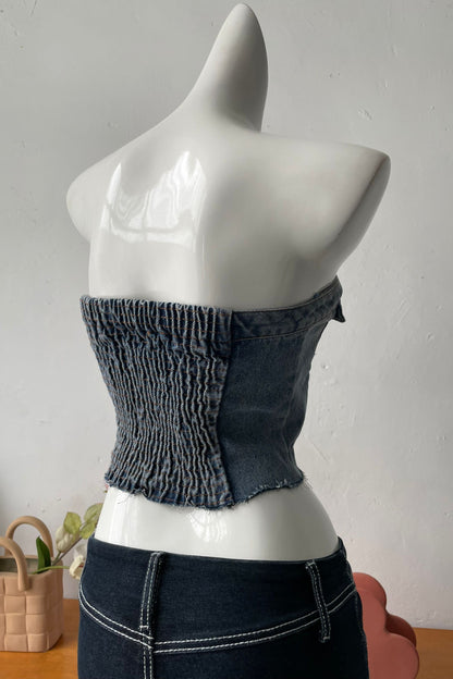 8-Button Denim Tube Top in Blue Avalabel
