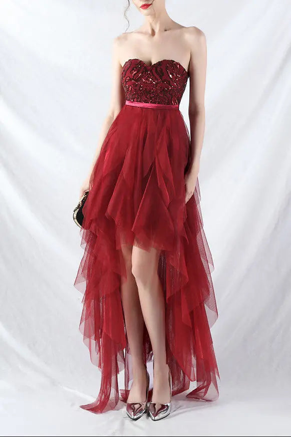strapless sequin tulle midi dress Avalabel