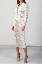 high-waisted skirt Gold sequin print blazer suit in white Avalabel
