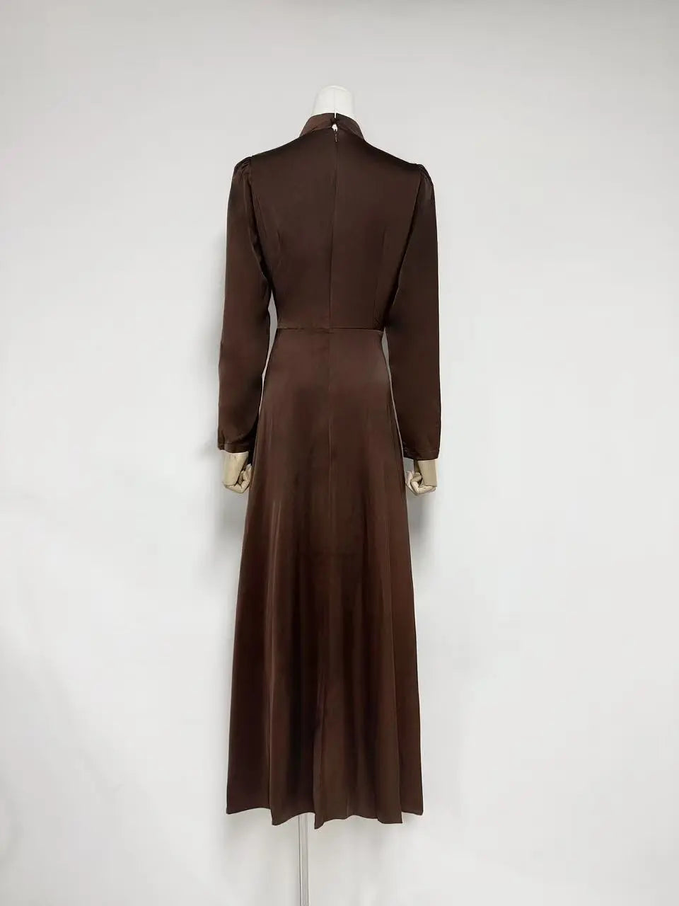 beulah Long sleeves with beading pleated maxi dress in brown Avalabel