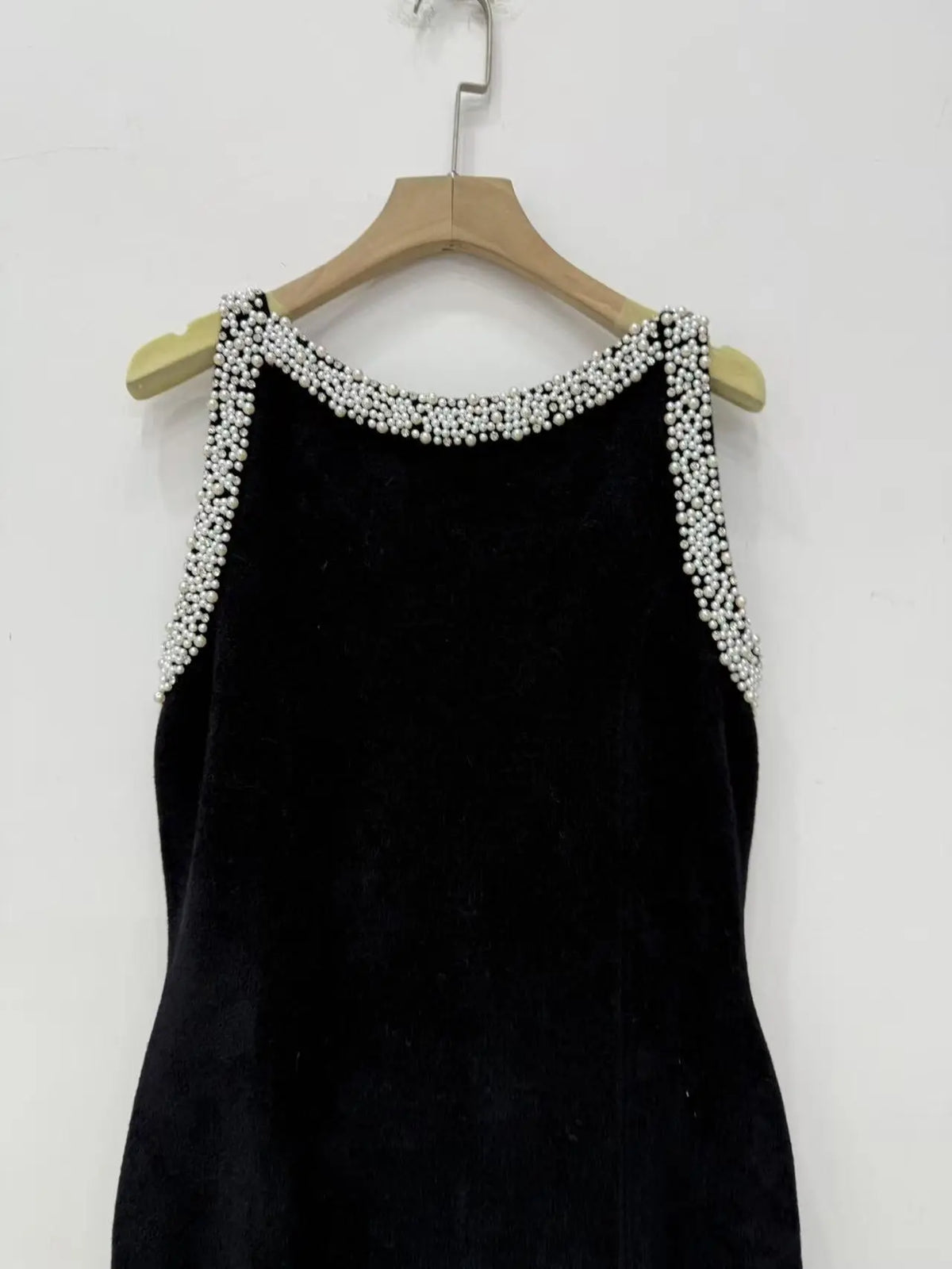 simona ruffle trim Beaded mini Dress in black Avalabel