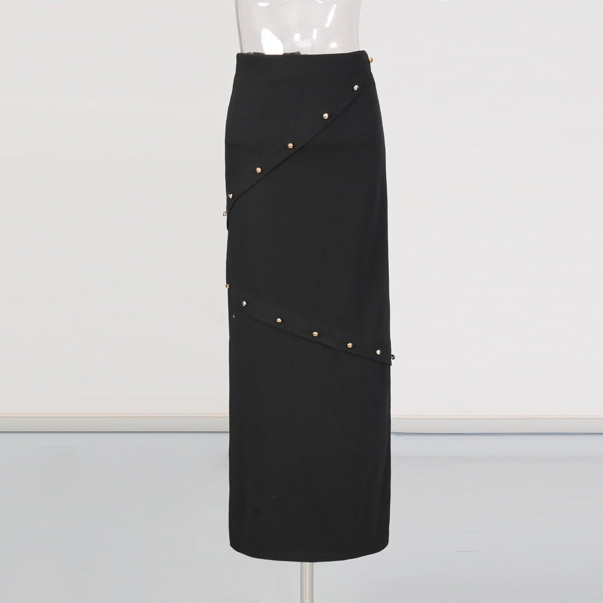 Button-embellished cotton-jersey top maxi skirt suit in black Avalabel