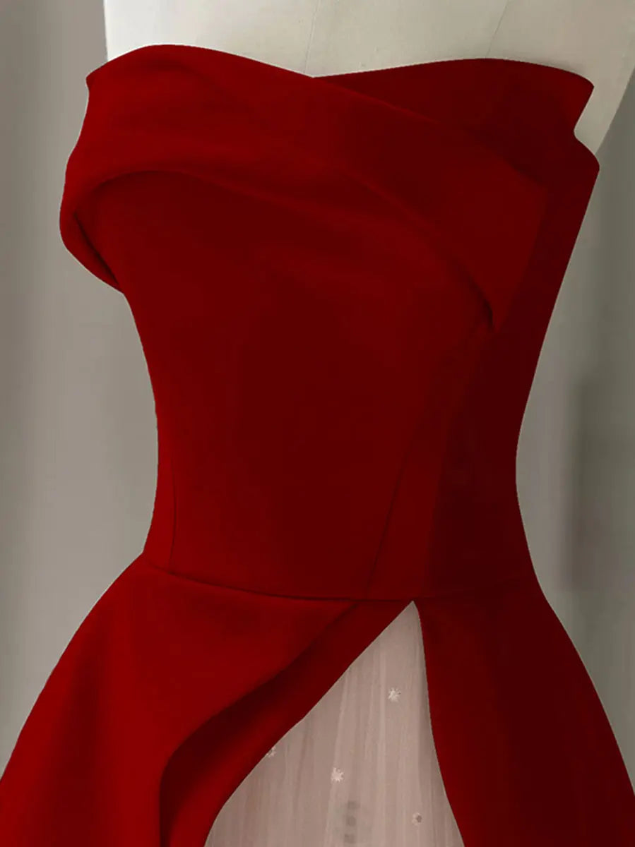 Aline Burgundy Satin sleeveless Long Prom Dress Avalabel