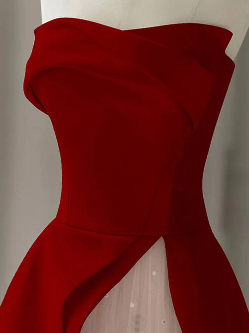 Aline Burgundy Satin sleeveless Long Prom Dress Avalabel