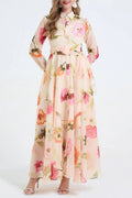 Dolores Colorful Floral Print Shirt Collar Maxi Dress Avalabel