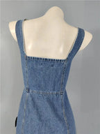 denim suspender square neck slim mini dress Avalabel