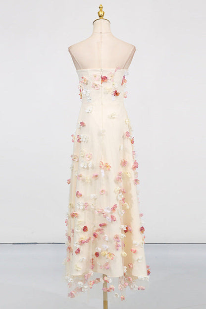 Off-Shoulder Embroidered Maxi Dress in Apricot