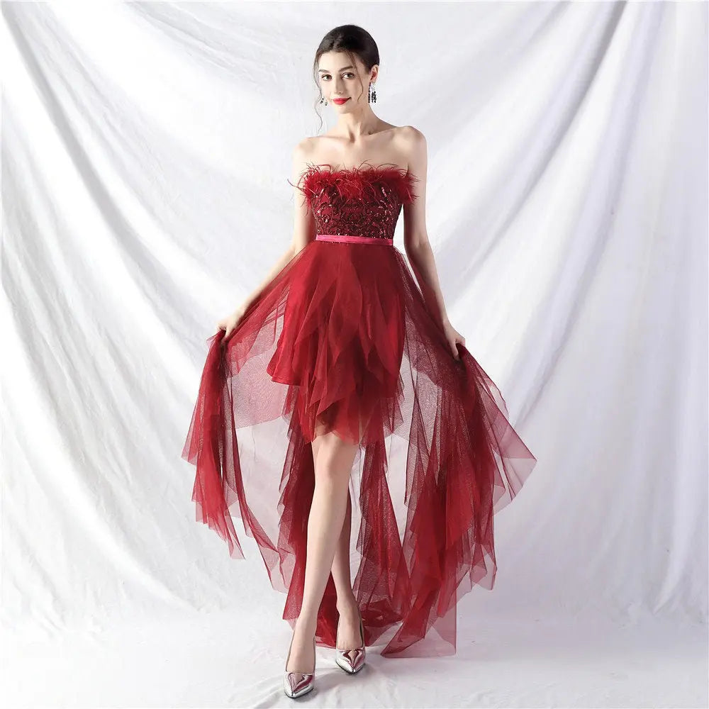 strapless sequin tulle midi dress Avalabel