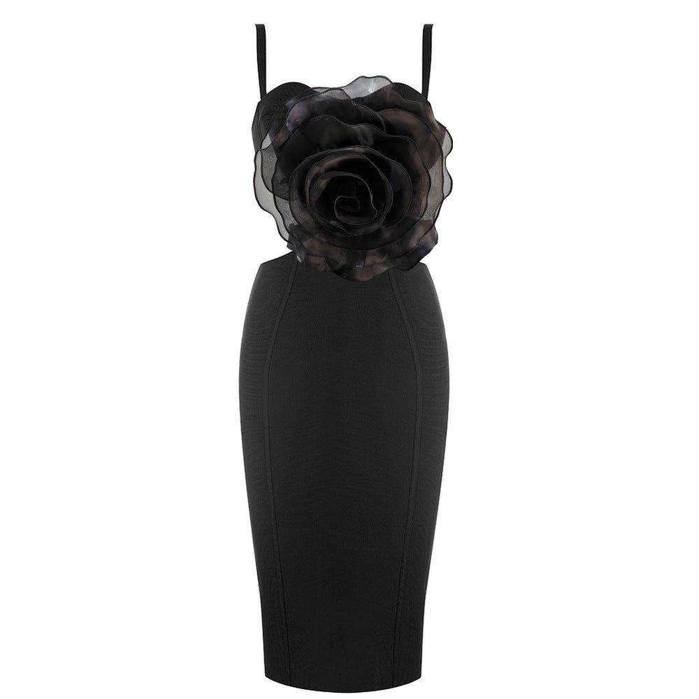 Jacey Mesh Flower Bandage Midi Dress Avalabel
