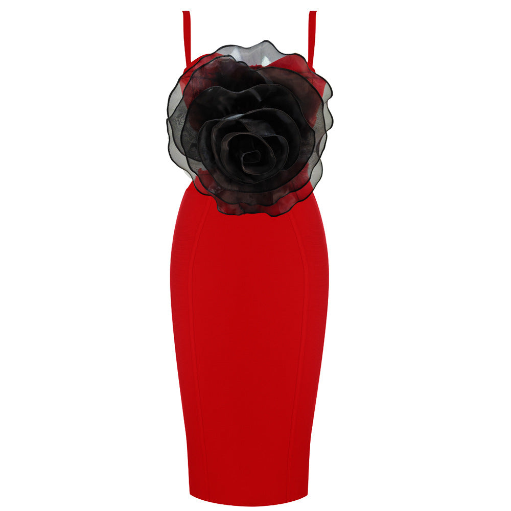 Jacey Mesh Flower Bandage Midi Dress Avalabel
