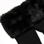 rita Black long-sleeve off-shoulder mini dress with fuzzy details Avalabel