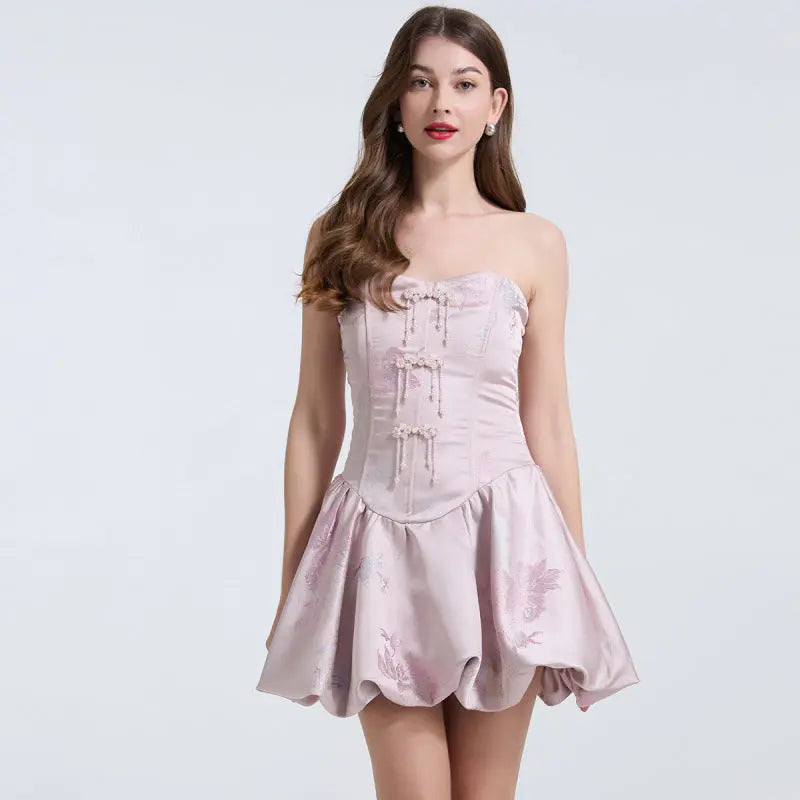 lisa jacquard fishbone bodice A-line mini dress in pink Avalabel