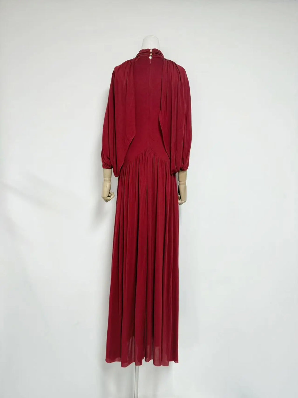 leona red Draped Cape Sleeve Knit Maxi Dress Avalabel