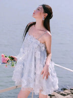 Tutu Light Blue Sleeveless Flower Diamond Short Doll Dress Avalabel