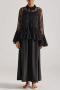 Tiffany Black Lace Bell-Sleeve Ruffle Embroidered top maxi skirt set Avalabel
