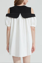 Evelyn Off-Shoulder Contrast Bow Mini Dress Avalabel