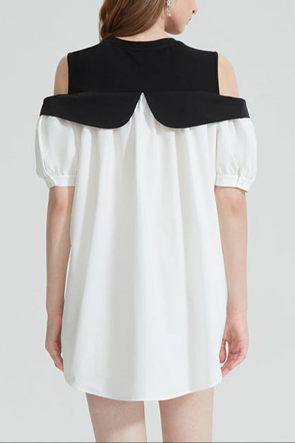 Evelyn Off-Shoulder Contrast Bow Mini Dress Avalabel