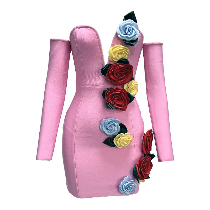 Eigra 3d Flower Tube Top Mini Dress Avalabel