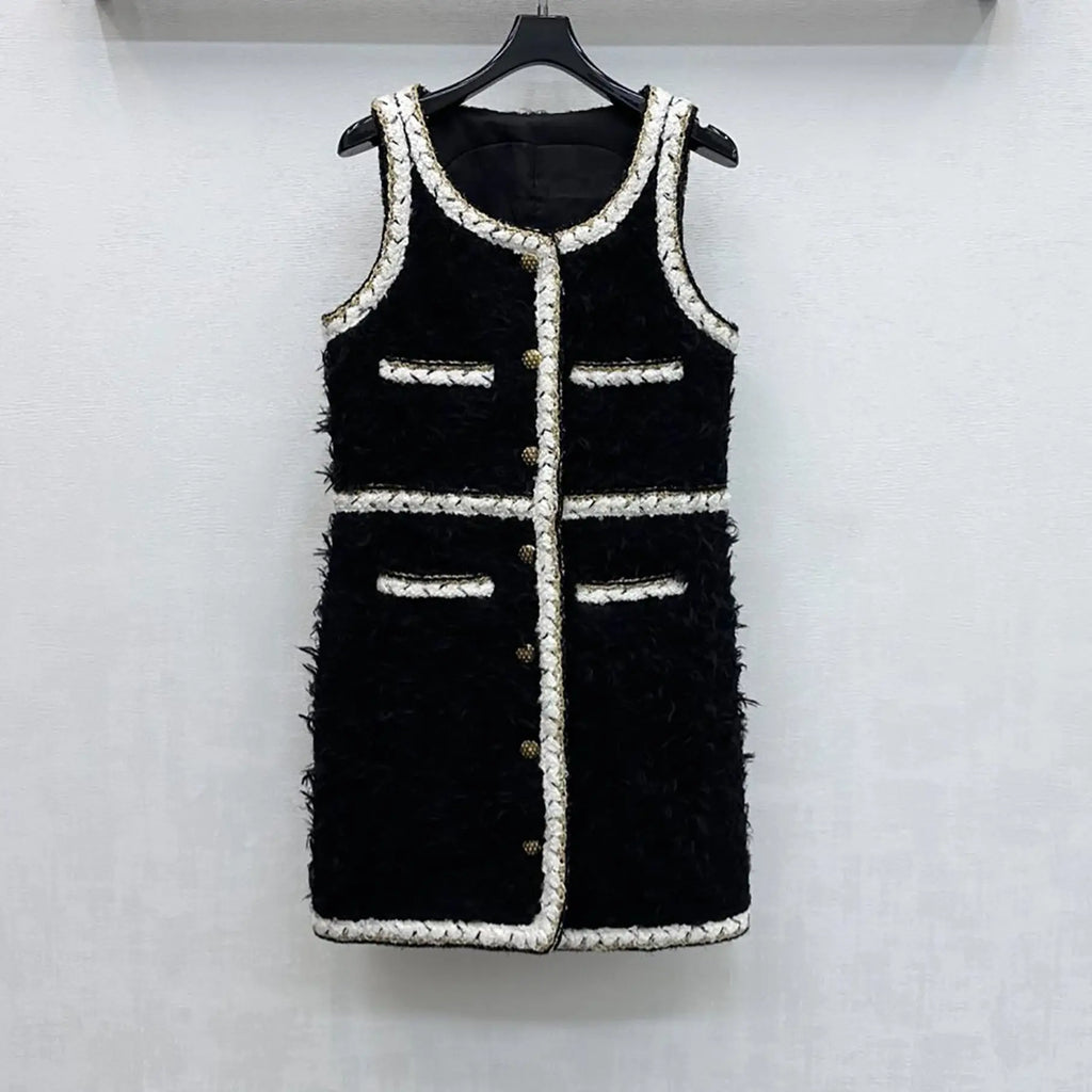 Wool Tweed sleeveless Short Dress in black Avalabel