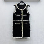 Wool Tweed sleeveless Short Dress in black Avalabel