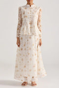 Rebecca Yellow Floral Embroidered Long-Sleeve Top Skirt Set Avalabel