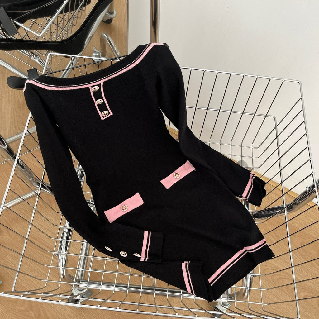 vanessa off-shoulder Knit mini Dress in black Avalabel