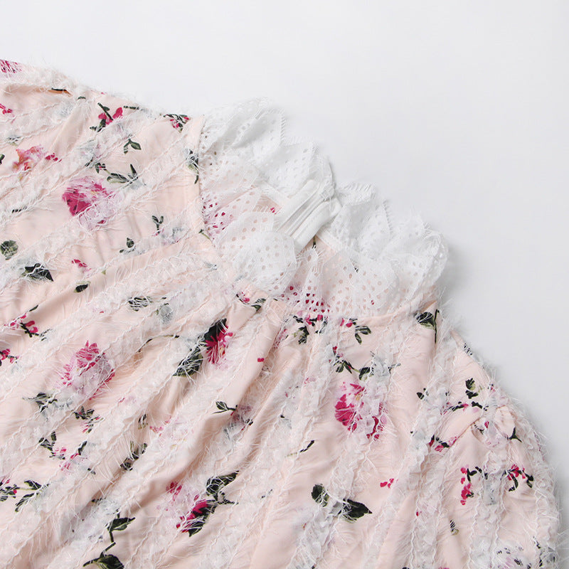 sebastiane Lace-trim long-sleeve floral midi dress in white Avalabel