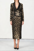 high-waisted skirt Gold sequin print blazer suit in black Avalabel
