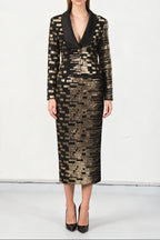 high-waisted skirt Gold sequin print blazer suit in black Avalabel