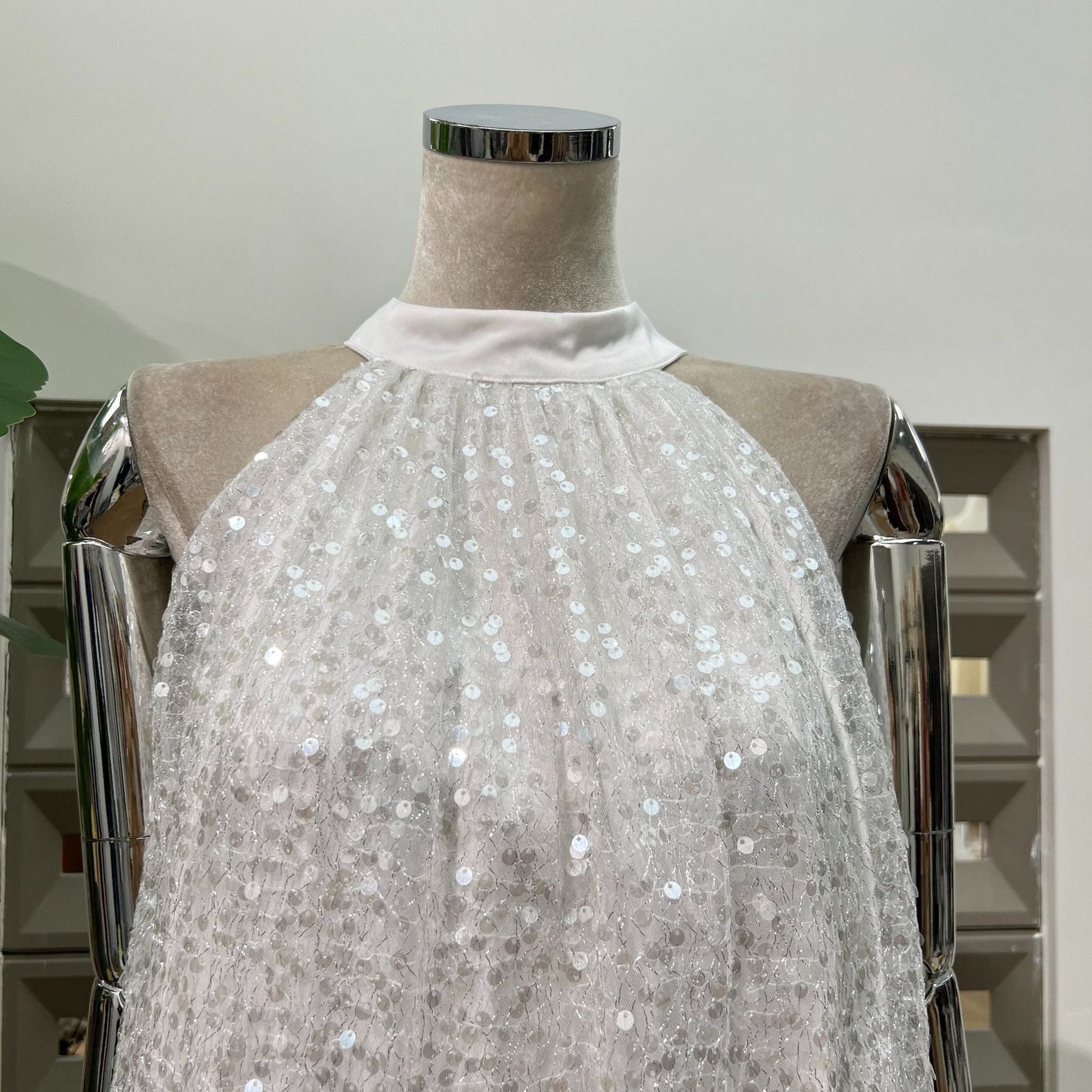 Gemma Sequin Sleeveless Bowknot Mini Dress in White