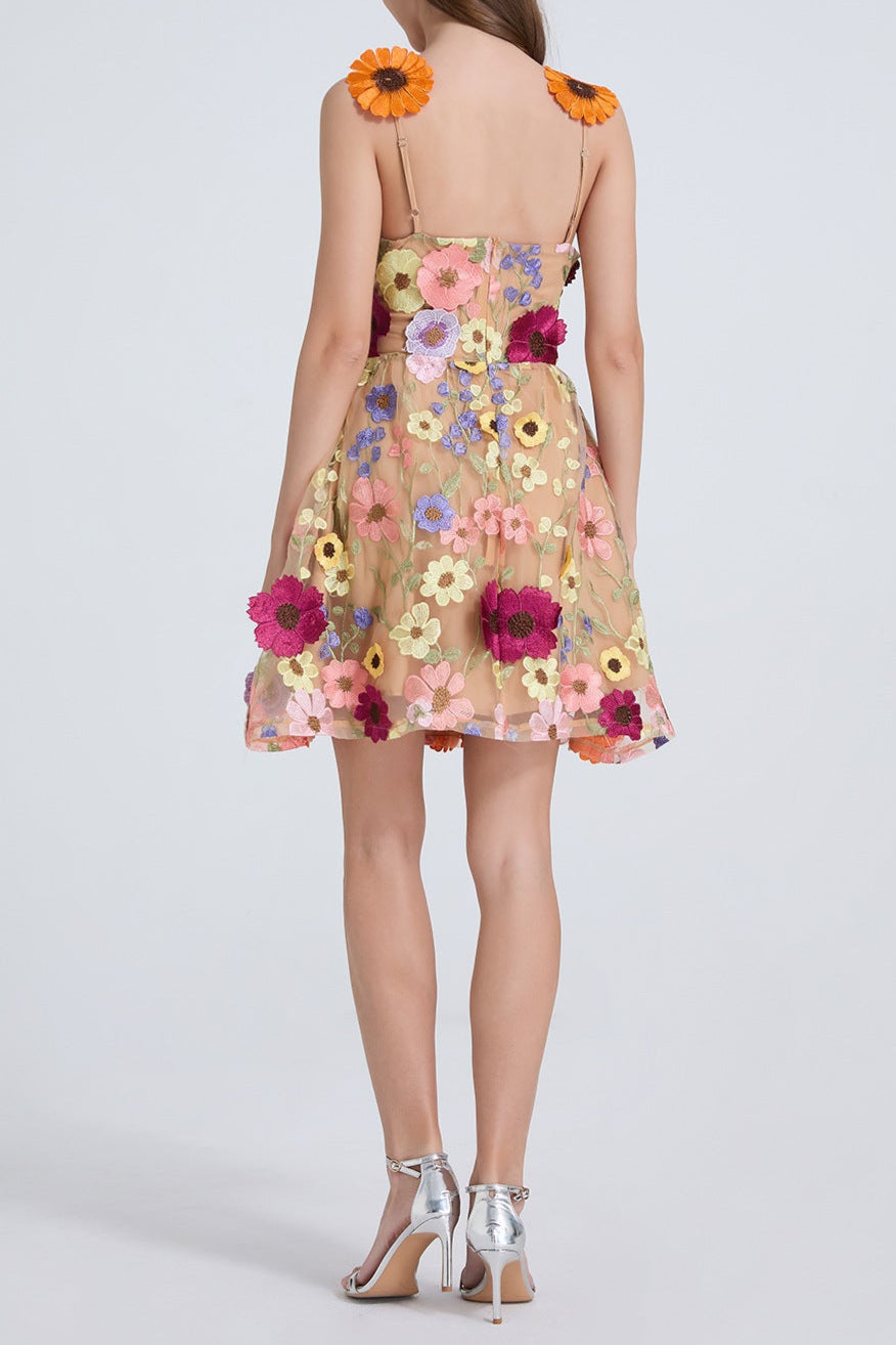Georgia 3d Floral Lace Mini Dress in Apricot Avalabel