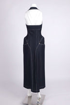 Haltered Corseted Midi Dress Denim in Navy Blue Avalabel
