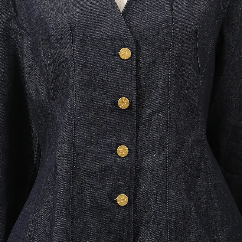 florence Single-breasted top pleated skirt in navy blue Avalabel