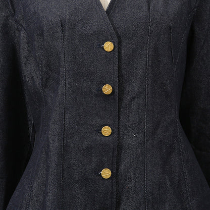 florence Single-breasted top pleated skirt in navy blue