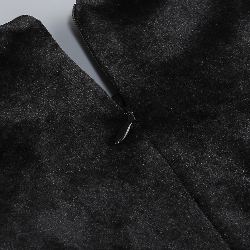 victoria Bow Cascade Velvet Maxi Dress in black Avalabel