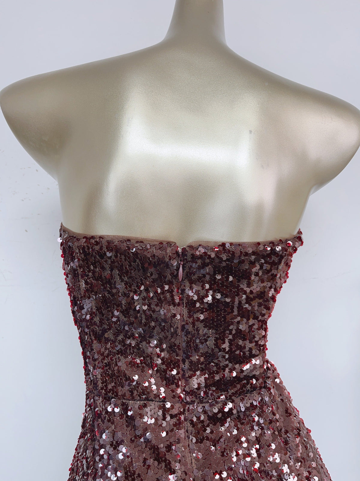 Strapless Sequin Mini Dress in Burgundy Avalabel