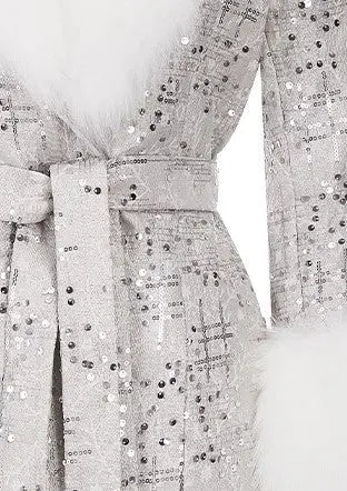 Sliver Tie Long Sleeve Long Fur Autumn Coat Avalabel