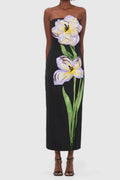 Suzanne Appliqué Floral Bustier Maxi Dress in Black Avalabel