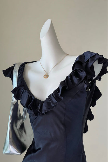 Butacup Frill Mini Dress in Navy
