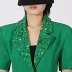 Green Flower Embellished Blazer with Wide-Leg Trousers Set Avalabel