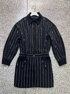 victoria Collar Rhinestone Shirt mini Dress in black Avalabel